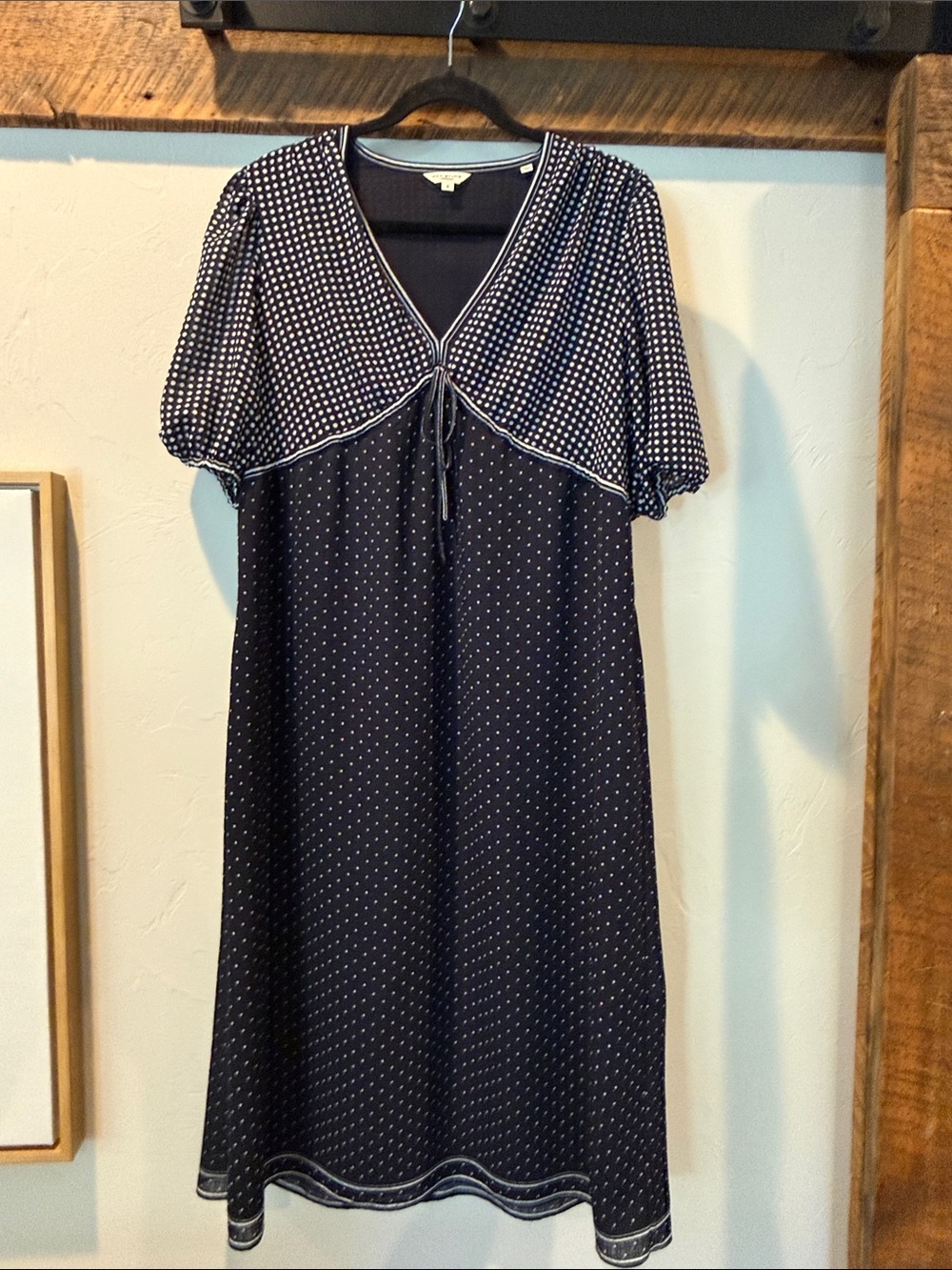 NWOT Max Studio Dark navy blue w/ Dot Midi Dress